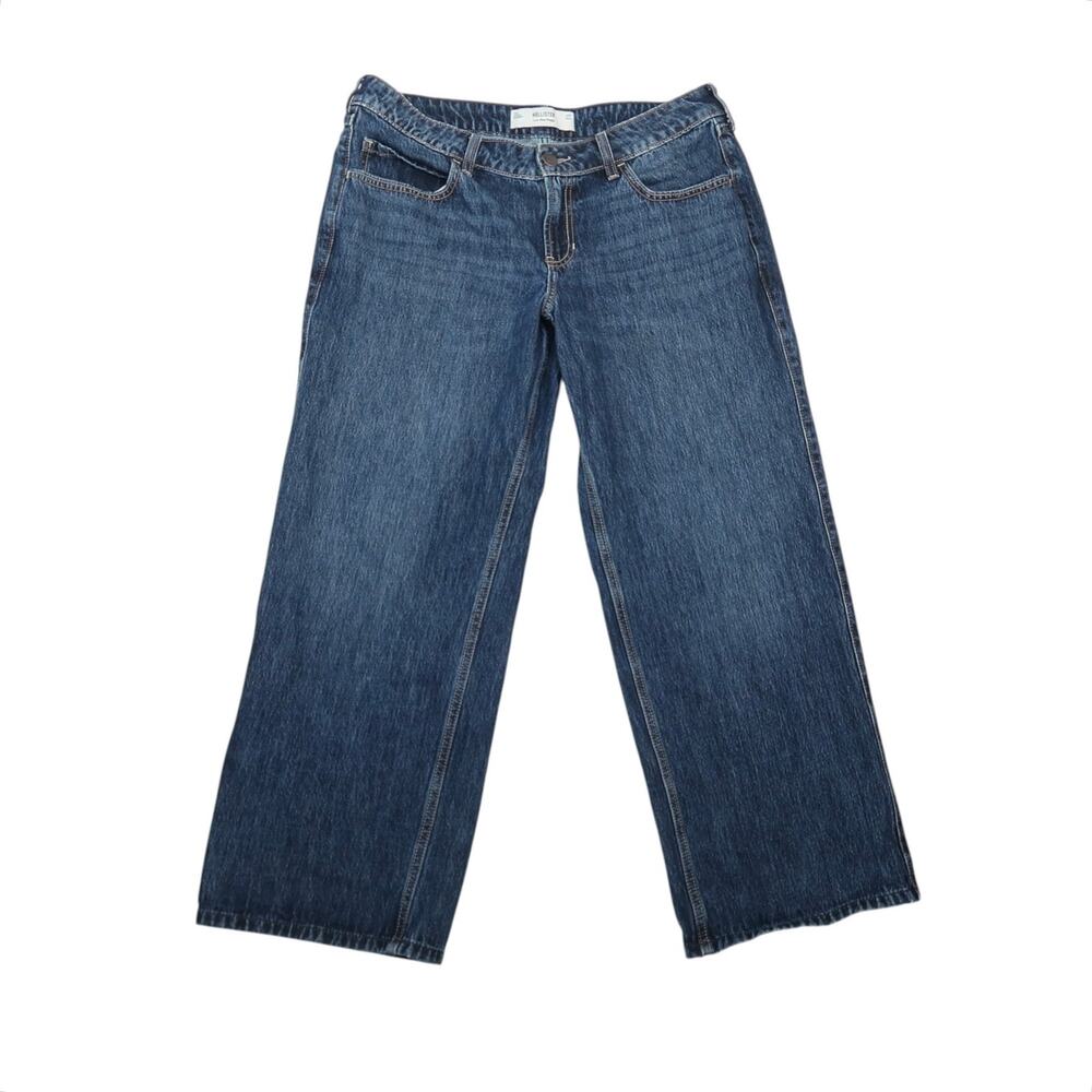 Hollister Co Low Rise Baggy Dark Wash Blue Denim Jeans 12 Short